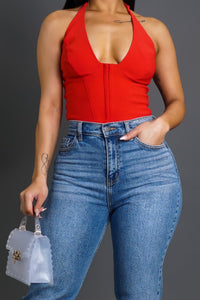 Women’s Red Deep V Cami Crop Top | Sexy Fitted Waist Tank