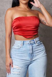 Women’s Satin Strapless Tube Top | Back Tie-Up Crop Top