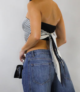 Women’s Asymmetric Striped Scarf Halter Top | Backless Tie-Up Crop Top
